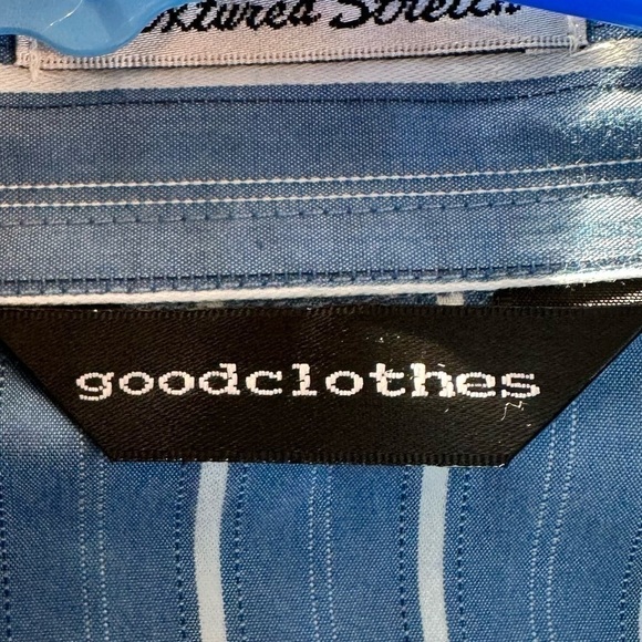 GOODCLOTHES Textured Stretch Women’s Blue Long Sleeve Button Down Size Large - Picture 10 of 13